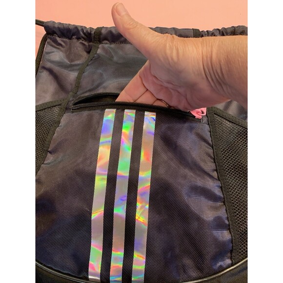 Adidas Limited Edition Three Stripe Backpack Drawstring Tote Pink/Blk Logo Hike - Picture 4 of 11